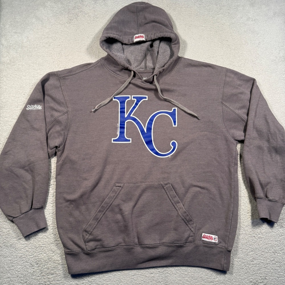 Stitches KC Kansas City Royals Hoodie Mens M Gray Pullover Sweatshirt‎ Baseball